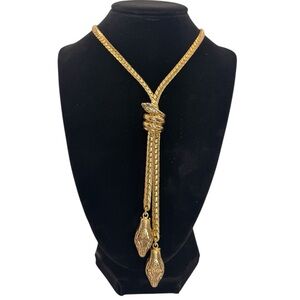 RARE Vintage Whiting & Davis Double‑Headed Snake Lariat Necklace